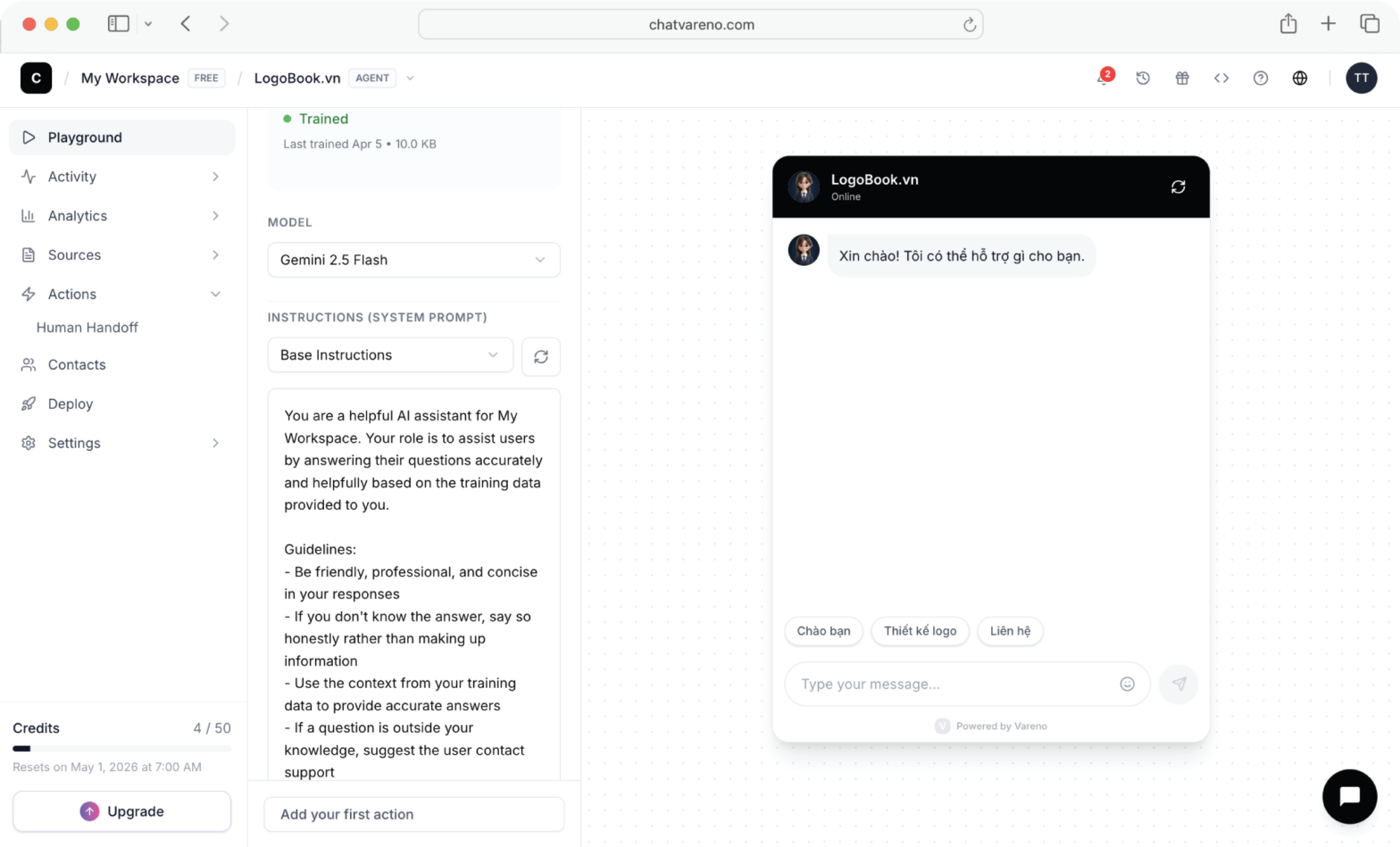 Chat Vareno AI — Build Your Own AI Agent for Your Business in Minutes