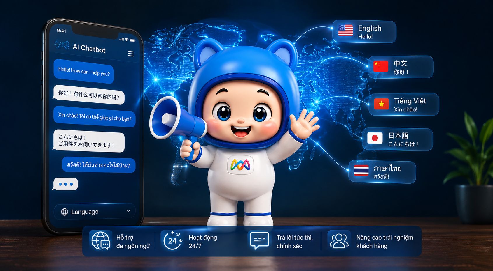 Chatbot đa ngôn ngữ AI hỗ trợ khách hàng bằng nhiều ngôn ngữ trên toàn cầu